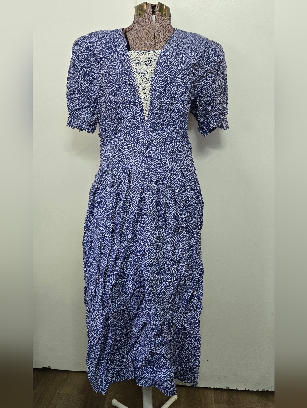Womens Melissa Harper Vintage Blue White Floral Print Dess No Size